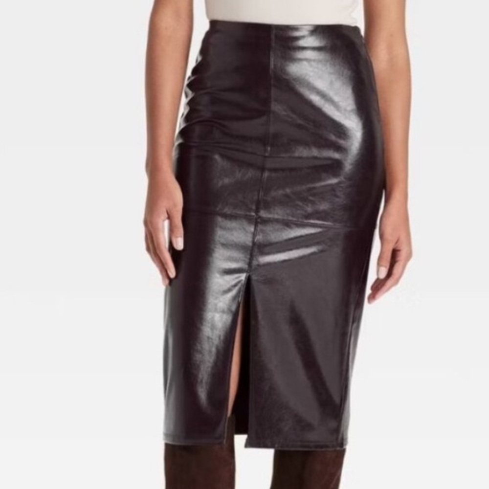 NWT A New Day Women's 20 Brown Faux Leather Midi Skirt
